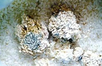 家樂(lè)福銷(xiāo)售袋裝米發(fā)霉結(jié)塊