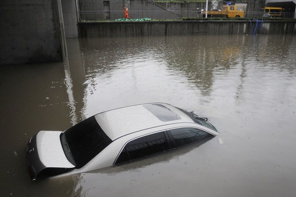 杭州暴雨 市民上街捕魚(yú)